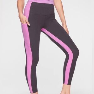 Athleta Yin 7/8 Tight Leggings Powervita Colorblock Pink Gray Medium